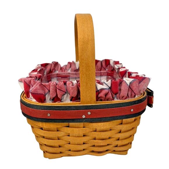 Longaberger 2001 ALL-AMERICAN STRAWBERRY BASKET Picnic Plaid Liner Protector COA - Picture 2 of 9